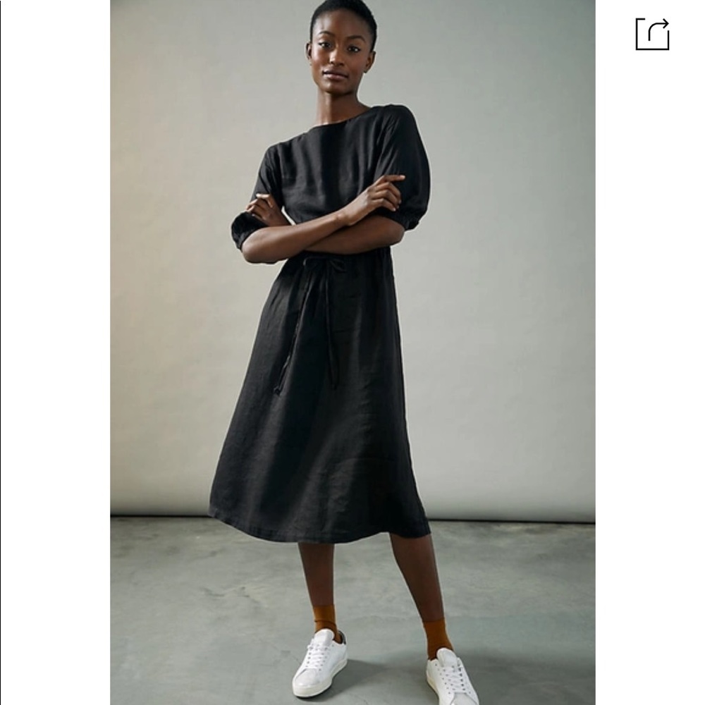 STATESIDE JULIET LINEN MAXI DRESS IN BLACK